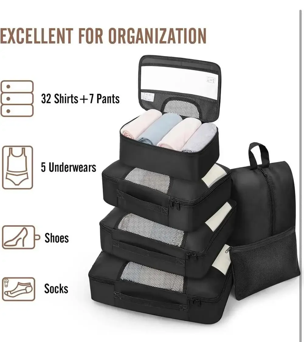 Veken 8-Piece Travel Packing Cubes Set with Hanging Toiletry Bag and Shoe Bag